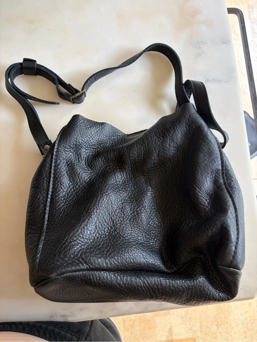 Triangle Shoulder Bag in Pebbled Black